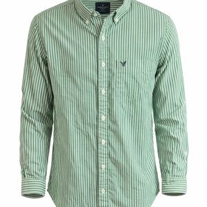 American Eagle Outfitters Green White Striped Button Down Mens L Classic Fit
